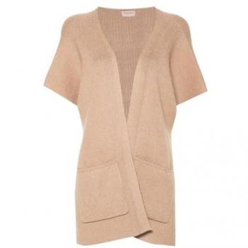 Twinset Ribbed Poncho Jacket with Pockets, Camel, One Size, Female