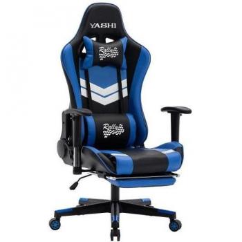 YASHI CY103 Sedia Gaming Blu Imbottita con Poggiapiedi e Poggiatesta, Schienale Reclinabile fino a 135°