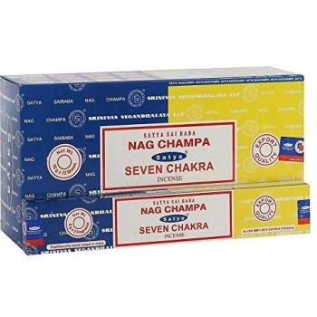 Multi-Cultural Chakra Nag Champa Incense Sticks by Satya (12 Packs, 16g each)