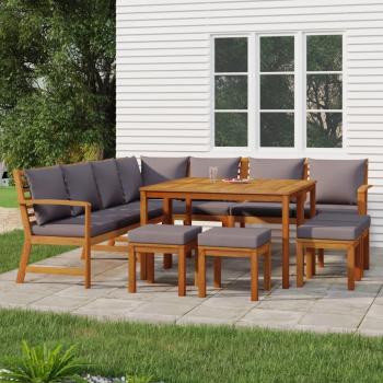 Pack salle à manger extérieure bois d’acacia + coussins (11 pièces)