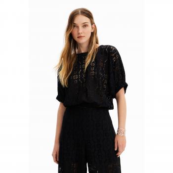 Desigual Blusa corta encaje negra