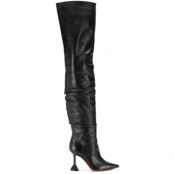 Amina Muaddi Black Thigh-High Heeled Boots, Size 6 UK