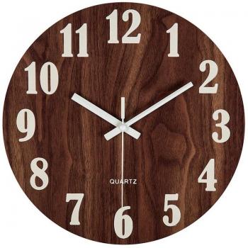 Reloj Vintage Silencioso 12” Luz Nocturna en Madera