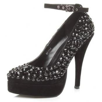 AJVANI Glamour Ankle Strap Heels in Black