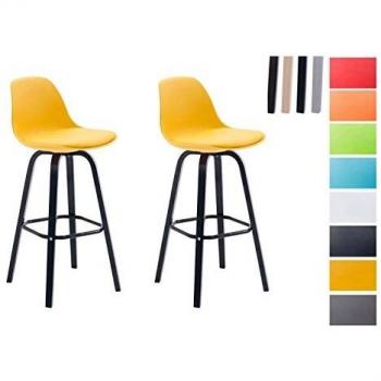 Barstuhl Set Avika – 2x ergonomische Hocker, Kunststoff-Sitz, Kunstlederpolster, Holzrahmen in Gelb & Schwarz