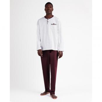 Conjunto pijama largo hombre, tejido de punto granate con rombos