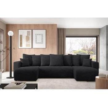 Tendencio Canapé d angle panoramic 6 places en tissu anti tache noir