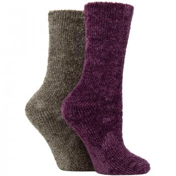 Ladies' 2 Pair Chenille Socks in Purple