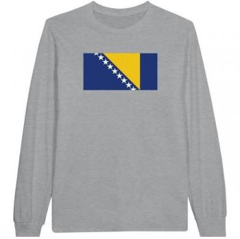 Langes Unisex Shirt Bosnienherzegowina Flag – Grau – 100 % Baumwolle – Standard Passform