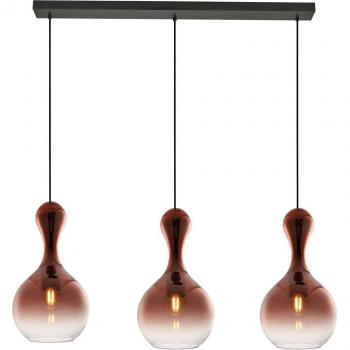 Lucande Lámpara colgante Lyrisa, 3 luces, color cobre, cristal, 22cm