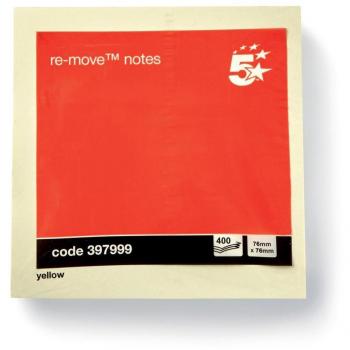 Office Re-Move Notes Cube Pad of 400 Sheets 76x76mm Yellow 397999