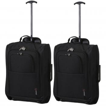 5 Cities Black Cabin Luggage Trolley Suitcase