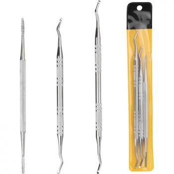 Triple Stainless Steel Nail Grooming Trio – Double‑Sided File + Cuticle Pusher