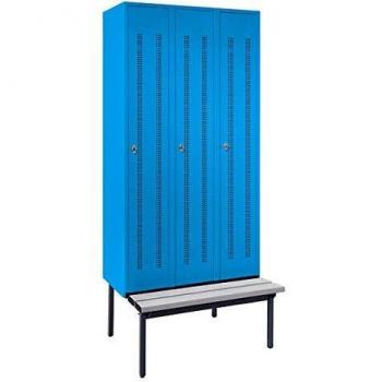 Garderobenspind Berlin 1, mit Sitzbank, Wolf, lichtblau, B 900 mm