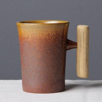 Ceramic Rust Glaze Mug with Wood Grip