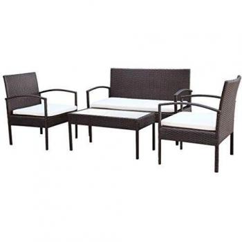 4-tlg. Garten-Lounge-Set mit Auflagen Poly Rattan Braun