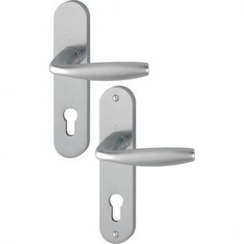 Poignées de porte sur plaque New York HOPPE 165 mm inox clé I