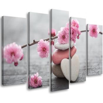 Art mural en cinq parties Heart Stone Rose 100x70