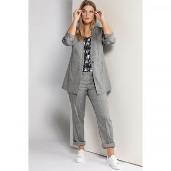 Blazer di lino per donna, colletto alto, grigio, taglia 60