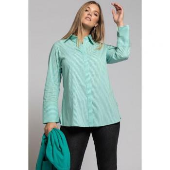 Camicia verde elasticizzata a righe, maniche lunghe, taglia 56/58, cotone/sintetico, donna