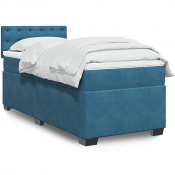 Día y Noche Cama box spring con colchón terciopelo azul oscuro 80x200 cm