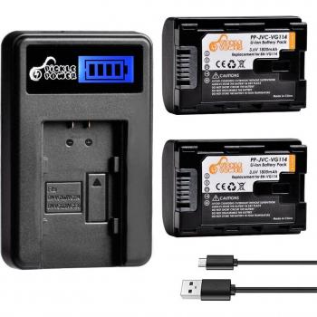 2x1800mAh BN-VG114 Camera Battery + LCD USB Charger for JVC BN-VG108E