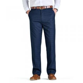 Mens Check Trouser Regular Fit with Hidden Stretch Waistband Stylish Flat Front