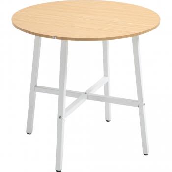 Mesa de Comedor Redonda Moderna Homcom para 4 Personas Ø80x76 cm Natural y Blanco