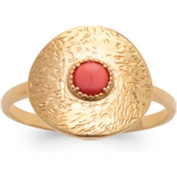 Bague royale Cléopâtre : corail doré plaqué or – 14 mm