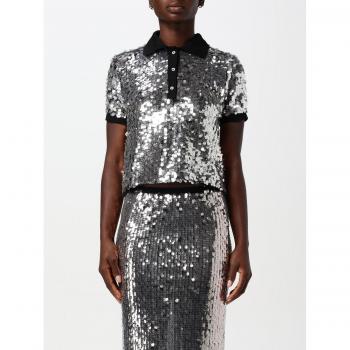 Pinko Women's Black Polo with Mesh Sequin – Size 42