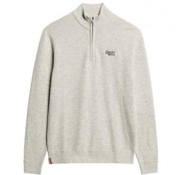 Superdry Herren Essential Strickpullover mit Stehkragen und Stickerei, Grau Meliert, Größe M