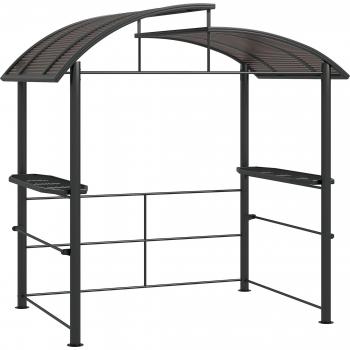 Outdoor Grill Pavilion 2.4 x 1.5m with Side Shelves, PC Board Roof, Dark Grey