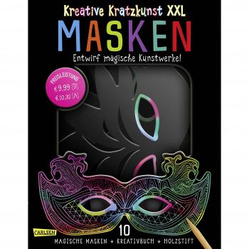 Kreative Kratzkunst XXL: Masken: Set mit 10 Kratz-Masken, Anleitungsbuch und Holzstift: 10 Kinder-Masken ideal für Fasching und Geburtstag