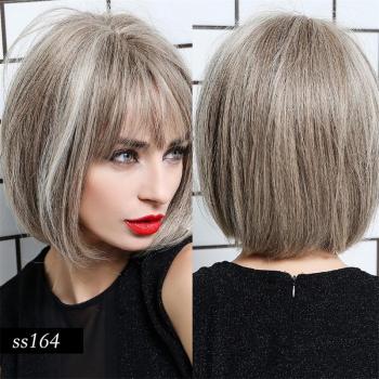 Peluca Bob rosa sedosa con flequillo para mujeres