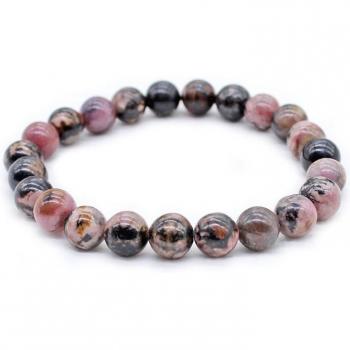 Encaje Negro con Rodonita Natural – Pulsera Femenina