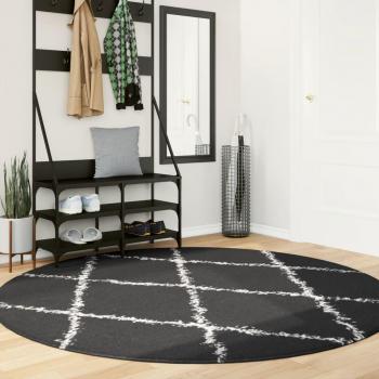 VidaXL Shaggy Rug High Pile Modern Black and Cream Ø 200 cm
