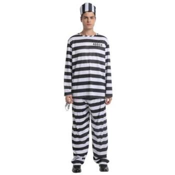 Gefängniskostüm „Prisoner“ S/M – Komplett‑Set (Hose + Oberteil + Mütze) – Schwarz