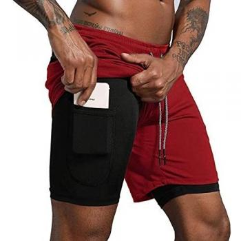 Men’s Red 2‑in‑1 Running/Workout Short by Danfiki