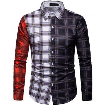 Mosaic Grid Pattern Men's Business Casual Shirt