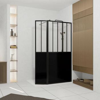 Aurlane Parete Doccia Rotante 90+40x200cm – Finish Nero con Vetro Trasparente