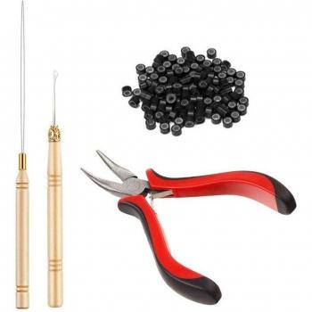 Kit Capillaire Pince, Outil Perles, Crochet 500 Anneaux Micro-Silicone Double