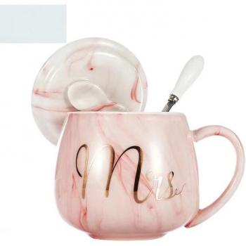 Elegant Ceramic Couple Mug Set with Handle, Lid, and Spoon
