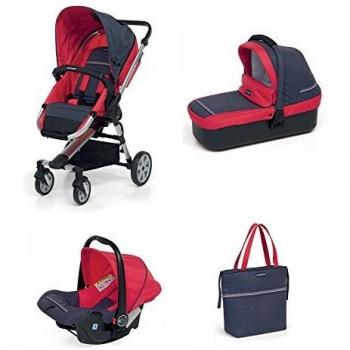 Foppapedretti SuperTRES Complete: Passeggino, Navicella, Auto, Borsa – Colore Denim Rosso