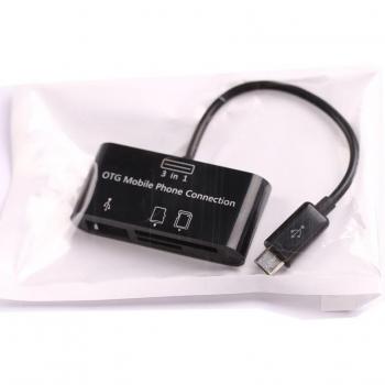 Lecteur Card Reader OTG 3‑en‑1 – Micro USB – Compatible Galaxy, LG, HTC