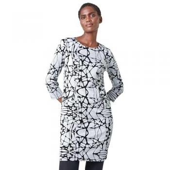 Comfy Round Neck Linear Print Shift Dress