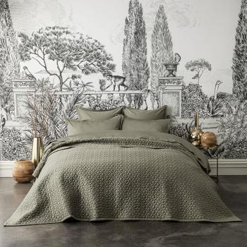 Couvre-lit en satin de coton bio kaki matelassé 260x240
