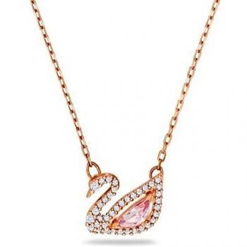 Collar Dazzling Swan de Swarovski, Colgante de Cisne, Cristales Blancos y Rosa, Baño en Oro