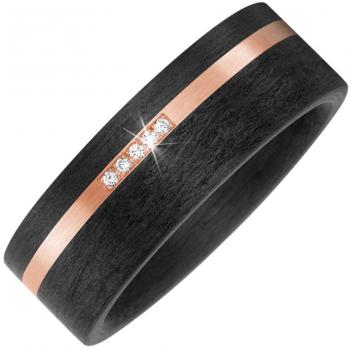 JOBO Ring “Carbon” – 5 Diamanten, 585 Gold Rotgold matt, Größe 56