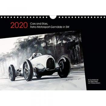Cars and Stars, Retro-Motorsport-Gemälde in SW