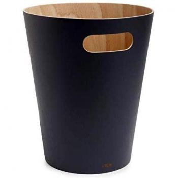Charcoal Woodrow 2 Gallon Modern Wooden Trash Can, Wastebasket, Garbage Can or Recycling Bin for Home or Office